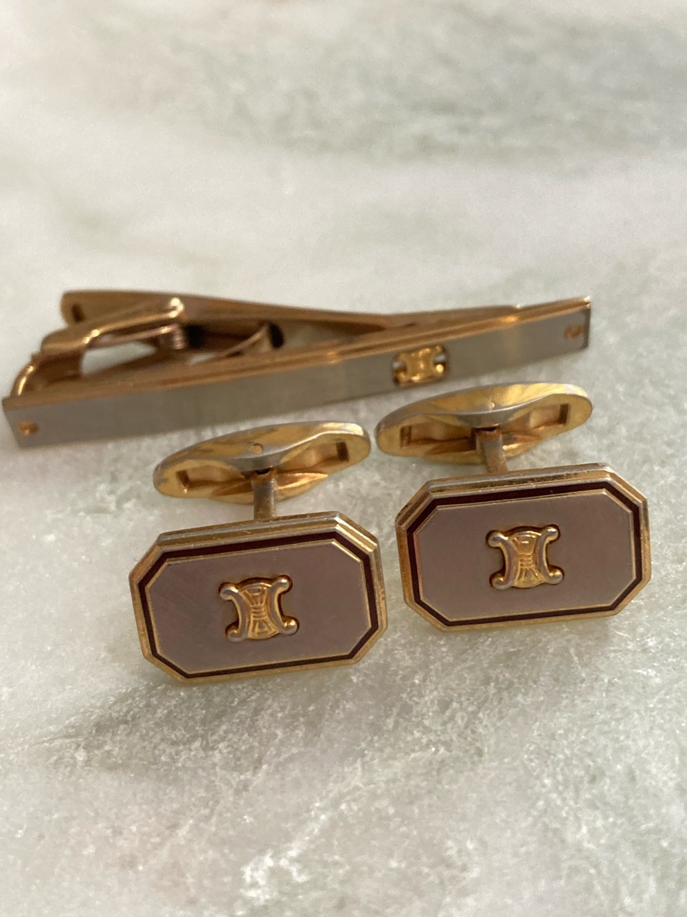 Celine Cuff Links + Tie Clip Set Vintage
